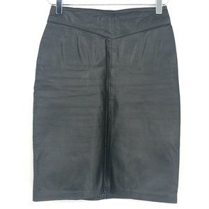 VINTAGE Womens Black Leather Skirt XS Mexico 32 Retro 90s Moto Goth Punk Rock
